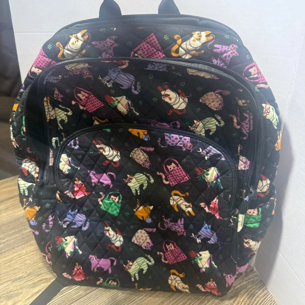 Vera Bradley Large Backpack In Cotton Herding Cats Black Fit Laptop 17